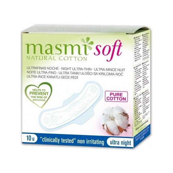 Masmi Soft Ultracienkie bawełniane podpaski na noc ze skrzydełkami 10 sztuk cena €3,42