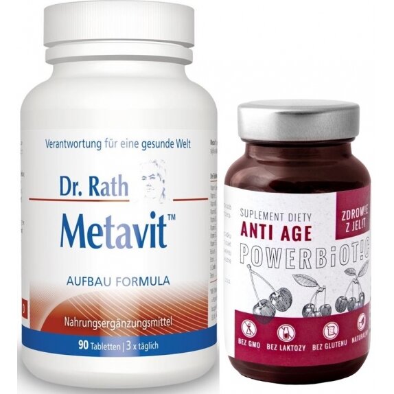 Dr Rath Metavit 90 tabletek + Powerbiotic Anti Age Wiśnia 60 kapsułek Ecobiotics cena 269,99zł