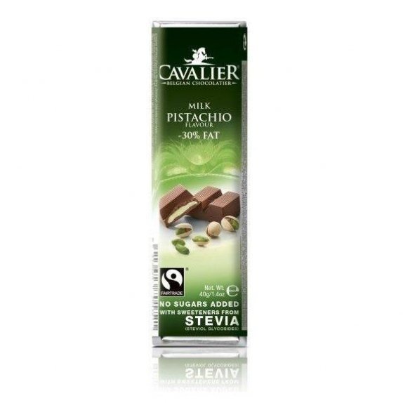 Baton z belgijskiej mlecznej czekolady o smaku pistacjowym bez cukru 40 g Cavalier cena 9,69zł