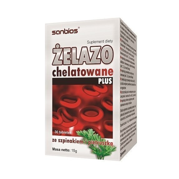 Sanbios żelazo chelatowane Plus ze szpinakiem i pietruszką 30 tabletek cena 17,59zł