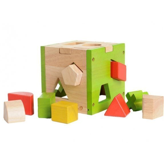 Pomysł na prezent dla dziecka drewniana kostka, sorter kształtów od 12 miesiąca EverEarth cena 87,77zł