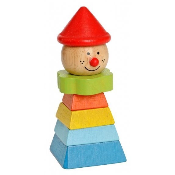 Pomysł na prezent dla dziecka drewniany rozkładany klaun, czerwony kapelusz od 12 miesiąca EverEarth cena 49,55zł