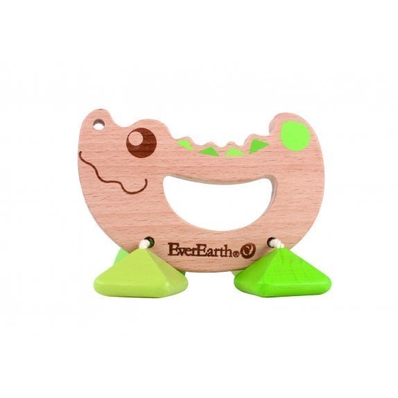 Pomysł na prezent dla dziecka drewniana grzechotka krokodyl od 6 miesiąca EverEarth cena 39,47zł