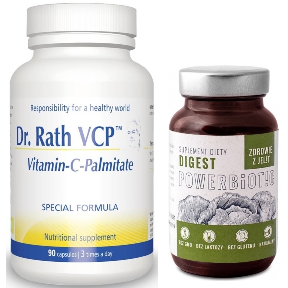 Dr Rath VCP (Vitamin-C-Palmitate) 90 kaps + Powerbiotic Digest Kapusta 60 kapsułek Ecobiotics cena 205,90zł