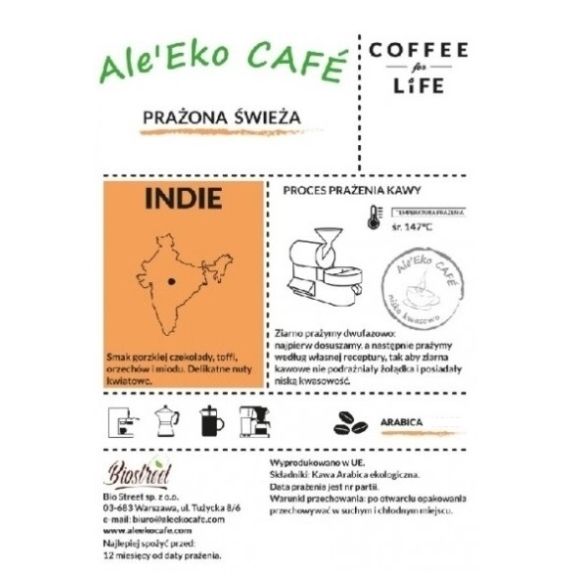 Ale'Eko CAFÉ Kawa Mielona Indie 250 g Coffee for Life PROMOCJA! cena 41,99zł