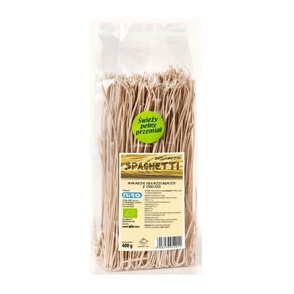 Makaron pełnoziarnisty z orkiszu spaghetti 400 g BIO Niro cena 13,45zł