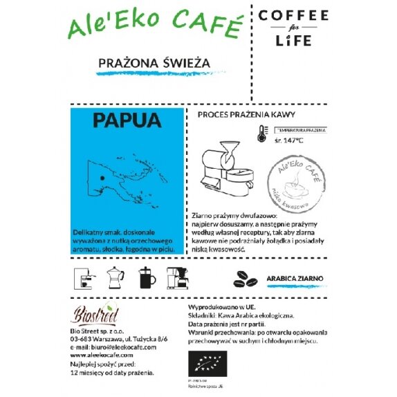 Ale'Eko CAFÉ Kawa Ziarnista Papua BIO 1000 g Coffee for Life cena 115,90zł
